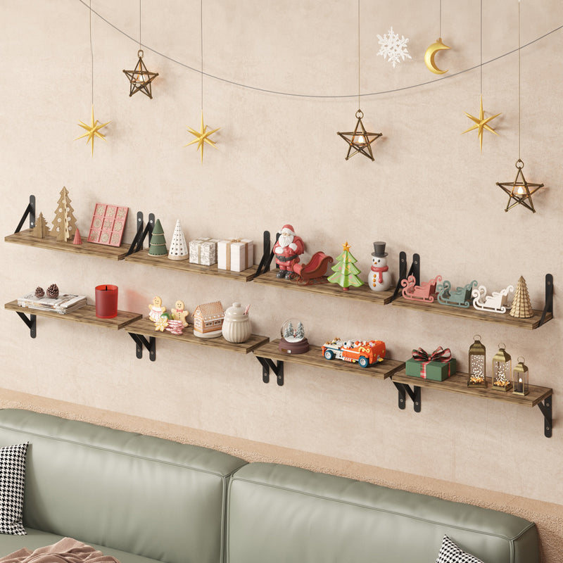 SUPERLELE 8-Pieces 4.7" Width Rustic Wood Narrow Floating Shelves