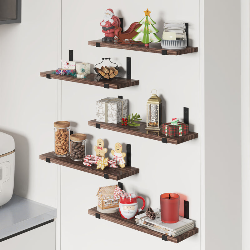 SUPERLELE Floating Shelves Set of 5, Width 4.7 Inches, Rustic Wood Wall Storage Shelves