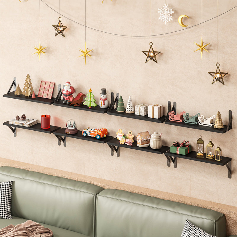 SUPERLELE 8-Pieces 4.7" Width Rustic Wood Narrow Floating Shelves