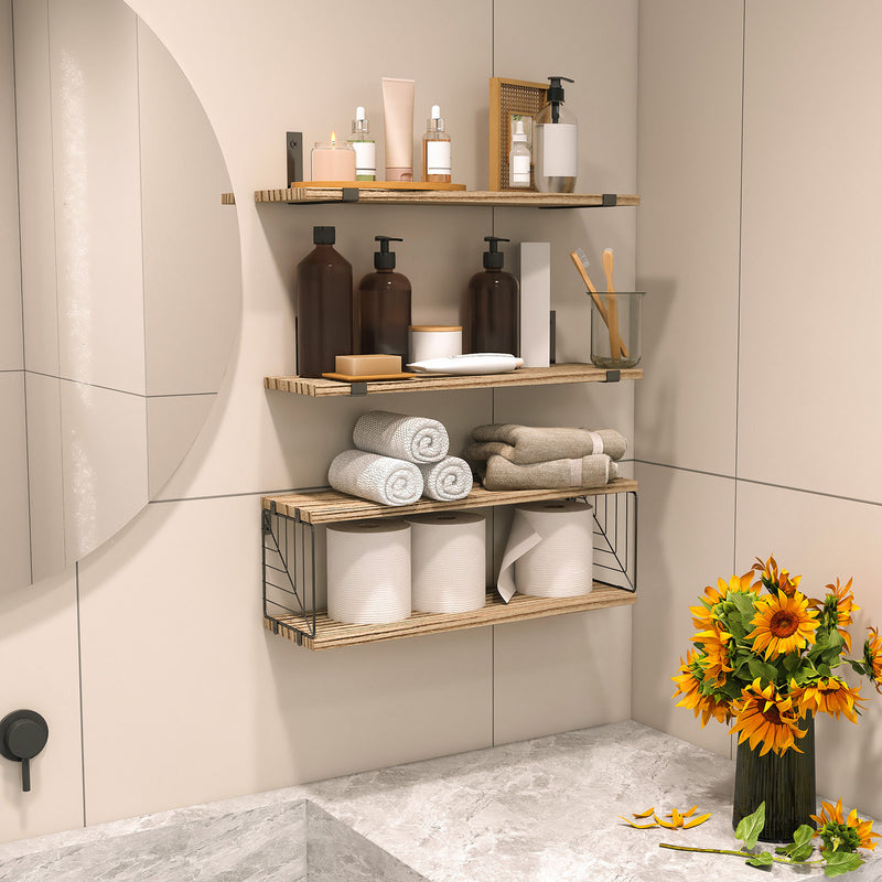 SUPERLELE 3+1 Tier Floating Shelves, 15.8in Farmhouse Rustic Wood Shelves