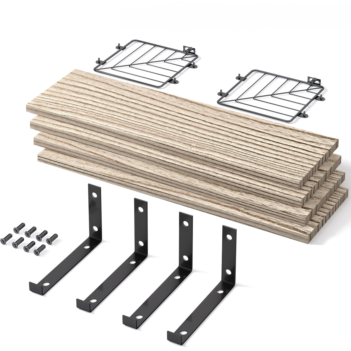 SUPERLELE 3+1 Tier Floating Shelves, 15.8in Farmhouse Rustic Wood Shelves