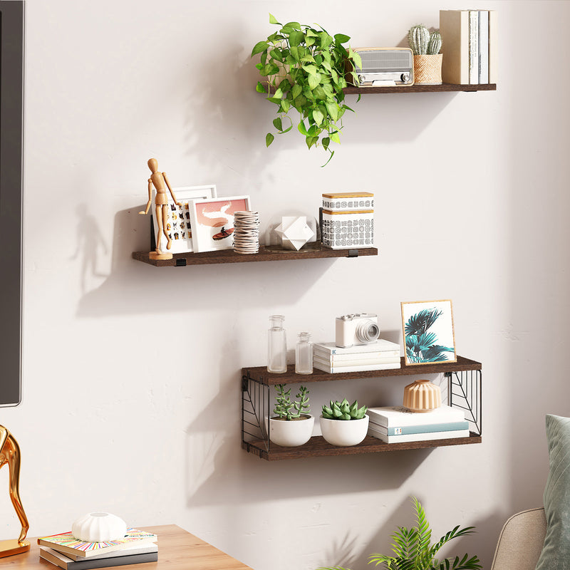 SUPERLELE 3+1 Tier Floating Shelves, 15.8in Farmhouse Rustic Wood Shelves