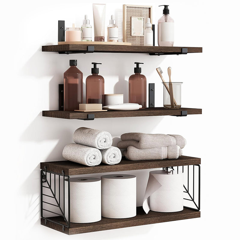 SUPERLELE 3+1 Tier Floating Shelves, 15.8in Farmhouse Rustic Wood Shelves