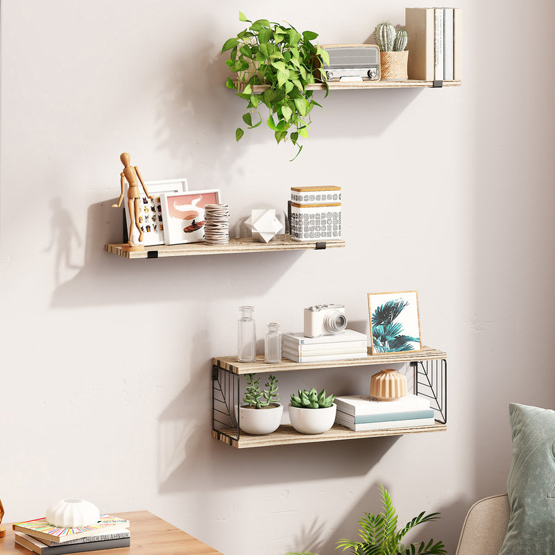 SUPERLELE 3+1 Tier Floating Shelves, 15.8in Farmhouse Rustic Wood Shelves