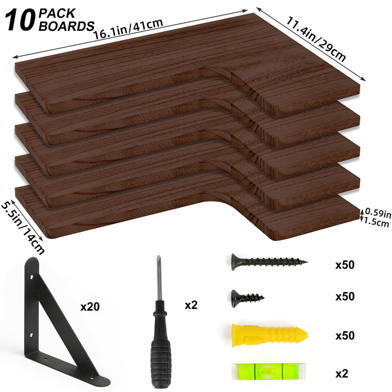 SUPERLELE 5-Pieces Floating Shelves for Wall, Rustic Wood Wall Mounted Corner Shelf Walnut Brown