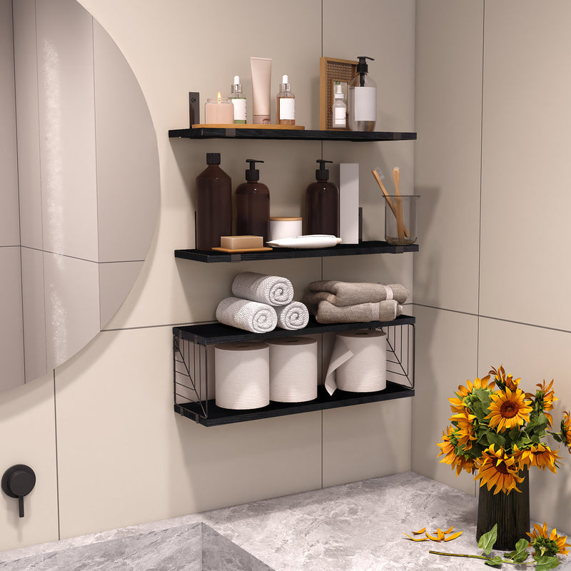 SUPERLELE 3+1 Tier Floating Shelves, 15.8in Farmhouse Rustic Wood Shelves