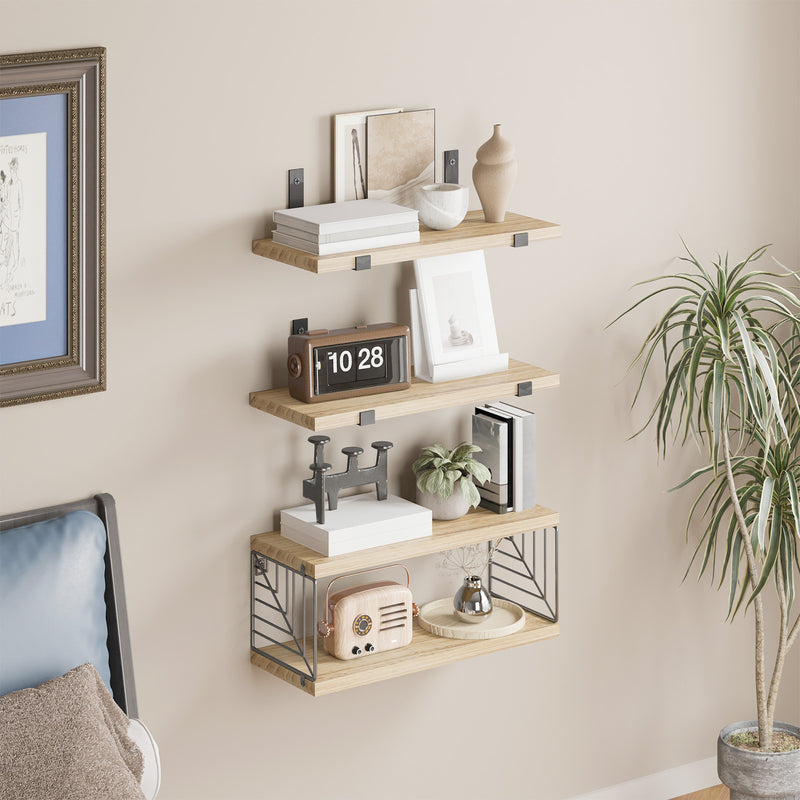 SUPERLELE 3+1 Tier Floating Shelves, 15.8in Farmhouse Rustic Wood Shelves