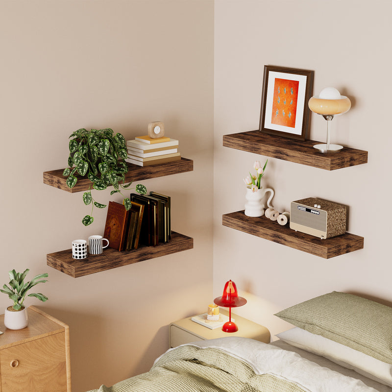SUPERLELE 4-Pieces Floating Shelves for Wall, Wall Mounted Rustic Wood Shelves Rustic Brown
