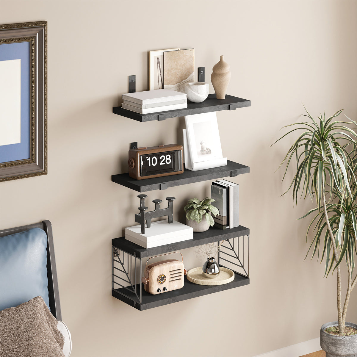 SUPERLELE 3+1 Tier Floating Shelves, 15.8in Farmhouse Rustic Wood Shelves