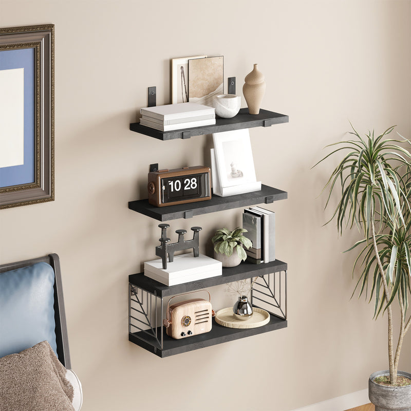 SUPERLELE 3+1 Tier Floating Shelves, 15.8in Farmhouse Rustic Wood Shelves