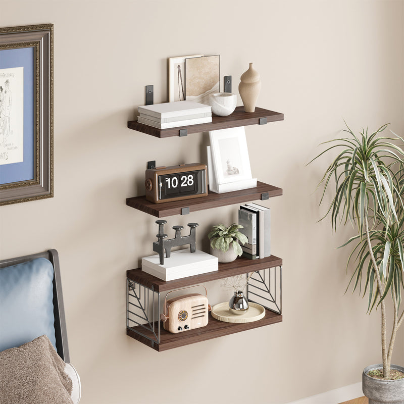 SUPERLELE 3+1 Tier Floating Shelves, 15.8in Farmhouse Rustic Wood Shelves