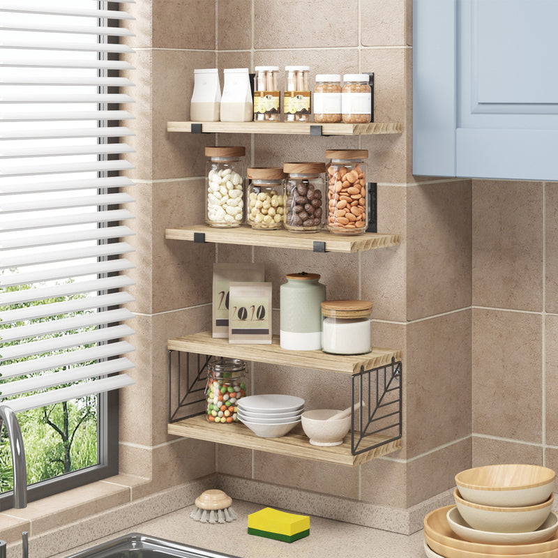 SUPERLELE 3+1 Tier Floating Shelves, 15.8in Farmhouse Rustic Wood Shelves