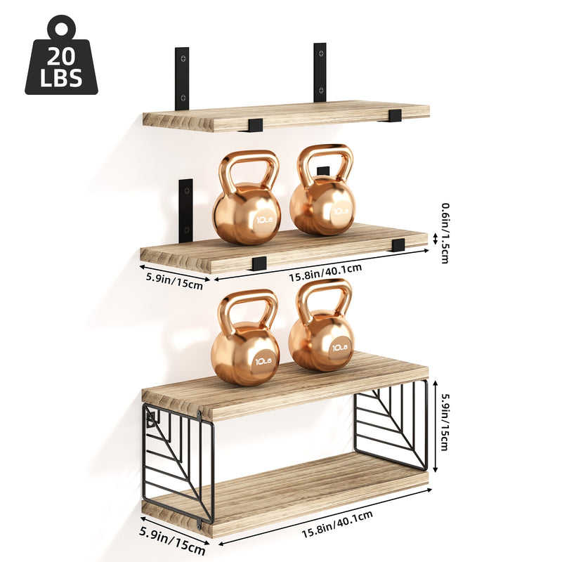 SUPERLELE 3+1 Tier Floating Shelves, 15.8in Farmhouse Rustic Wood Shelves