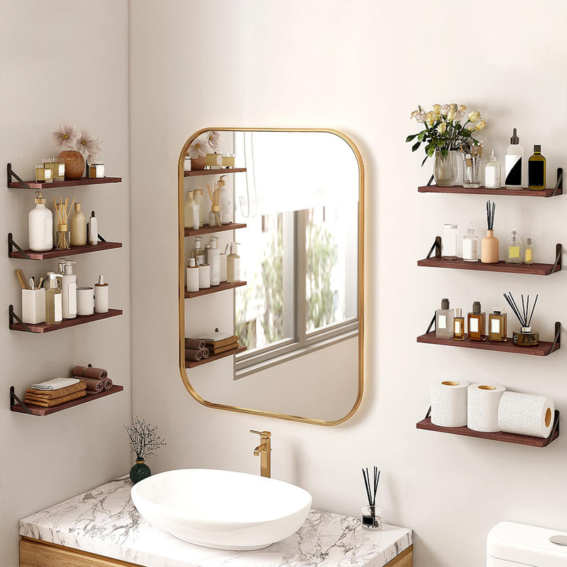 SUPERLELE 8-Pieces 4.7" Width Rustic Wood Narrow Floating Shelves