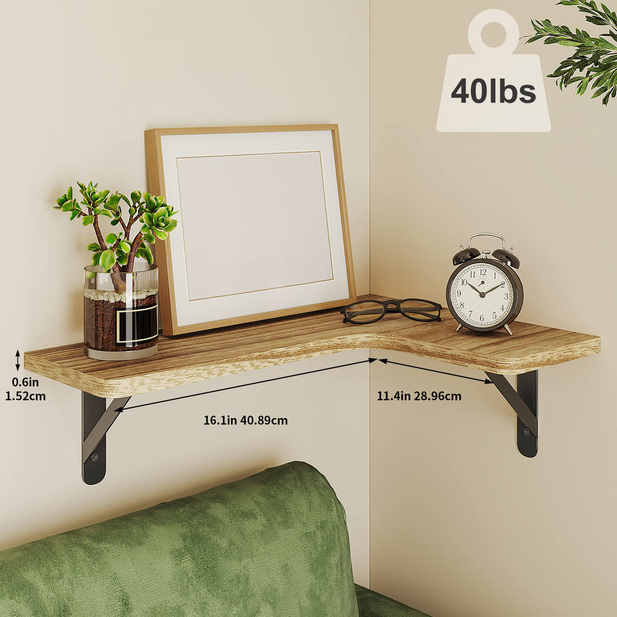 SUPERLELE 5-Pieces Floating Shelves for Wall, Rustic Wood Wall Mounted Corner Shelf Carbonized Black