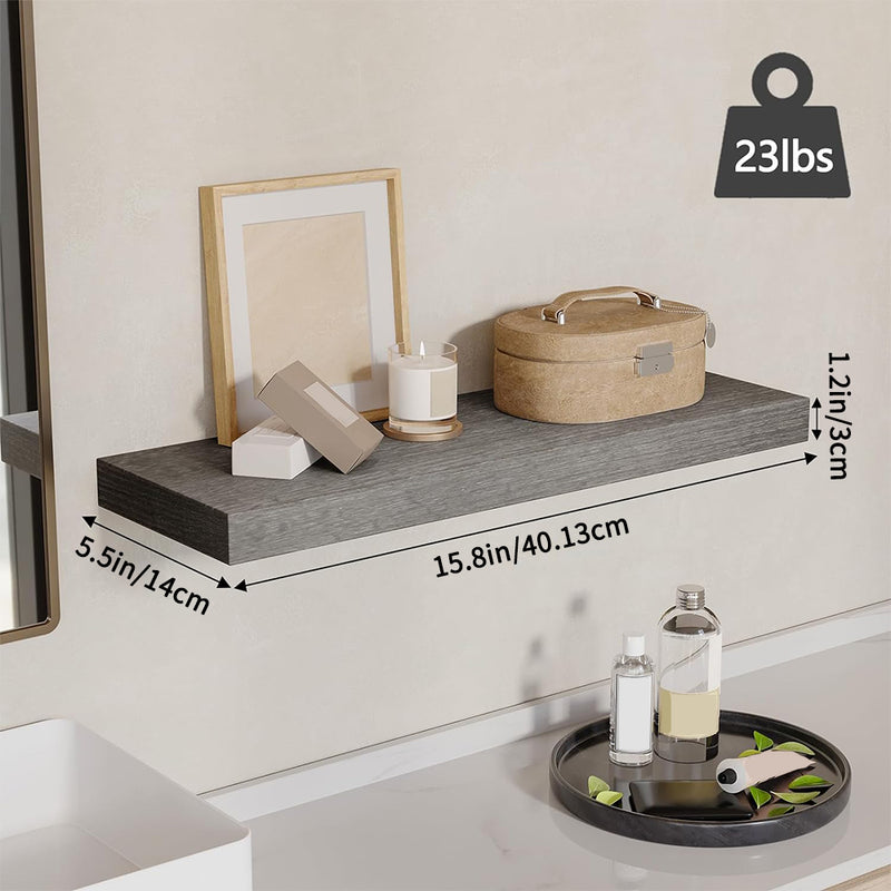 SUPERLELE 4-Pieces Floating Shelves for Wall, Wall Mounted Rustic Wood Shelves Grey