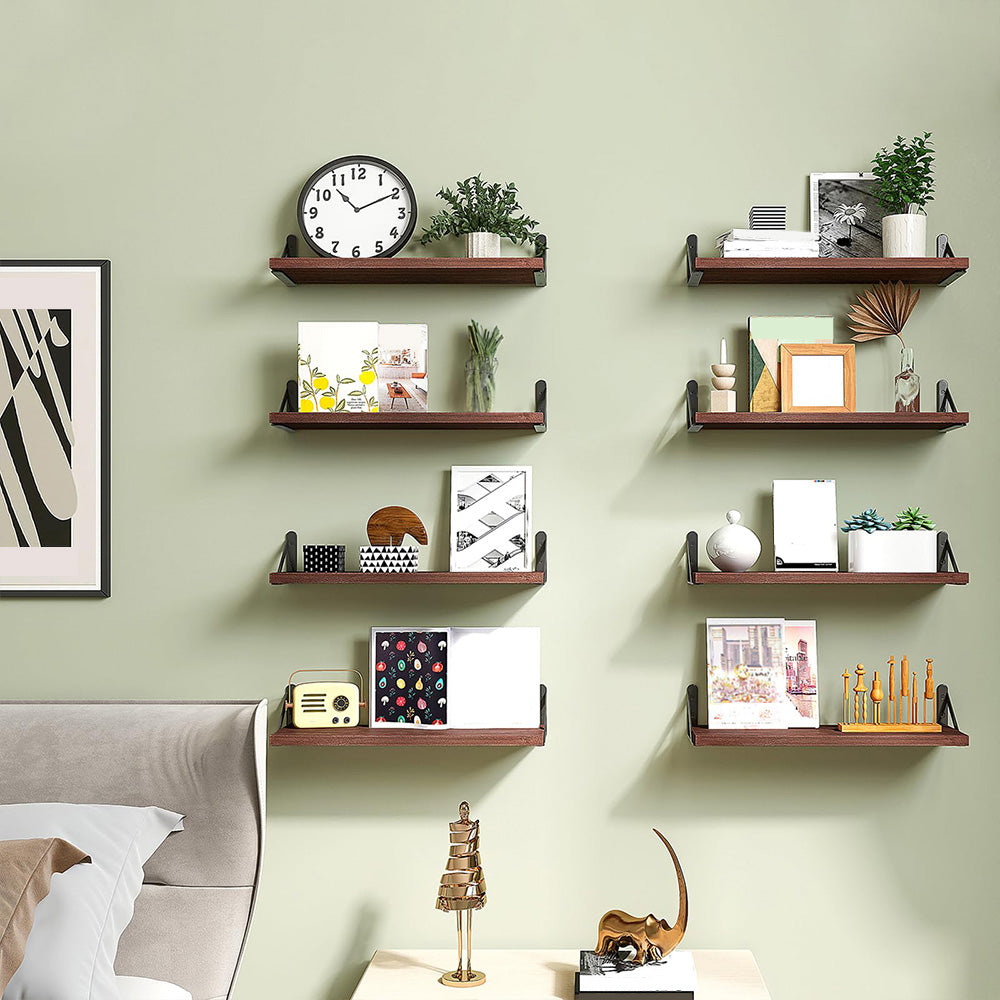 SUPERLELE 8-Pieces 4.7" Width Rustic Wood Narrow Floating Shelves