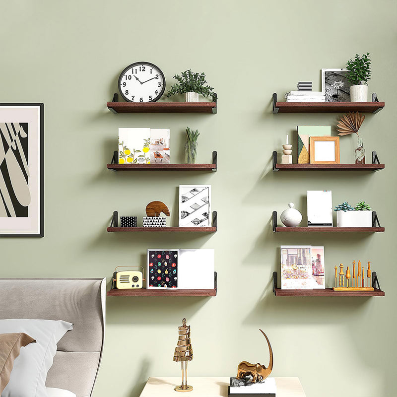 SUPERLELE 8-Pieces 4.7" Width Rustic Wood Narrow Floating Shelves