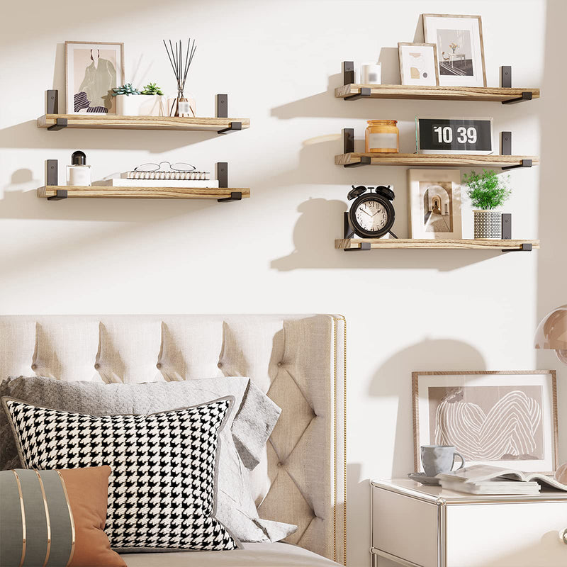 SUPERLELE Floating Shelves Set of 5, Width 4.7 Inches, Rustic Wood Wall Storage Shelves