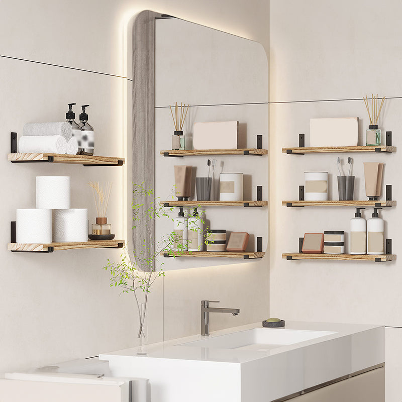 SUPERLELE Floating Shelves Set of 5, Width 4.7 Inches, Rustic Wood Wall Storage Shelves