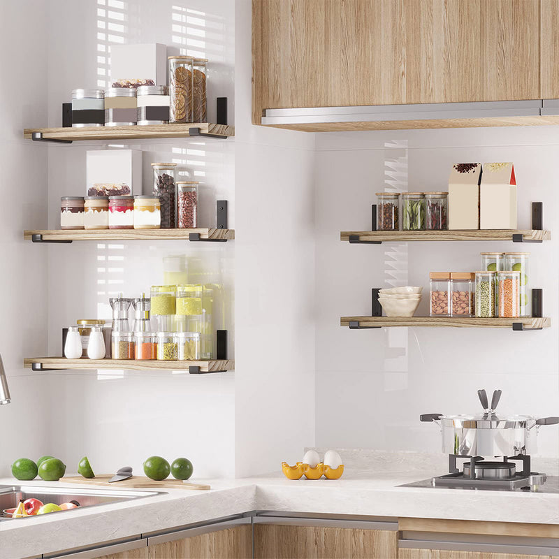 SUPERLELE Floating Shelves Set of 5, Width 4.7 Inches, Rustic Wood Wall Storage Shelves