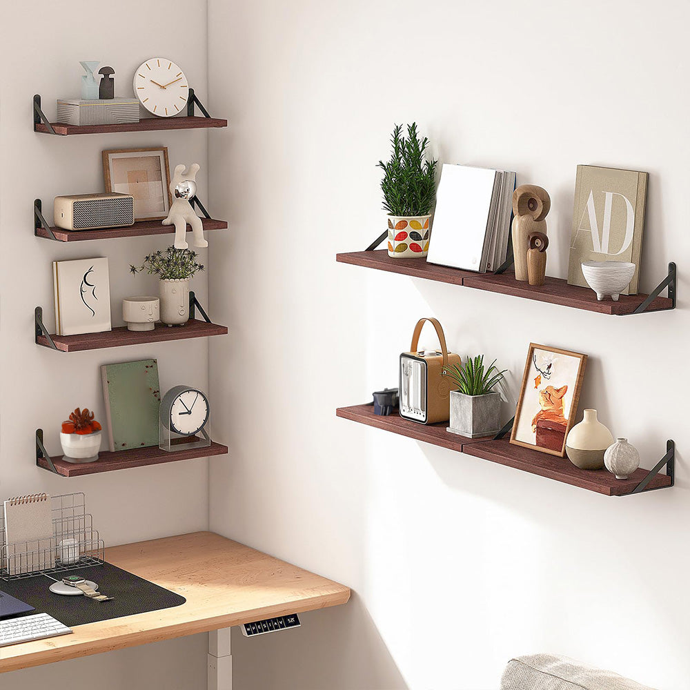 SUPERLELE 8-Pieces 4.7" Width Rustic Wood Narrow Floating Shelves