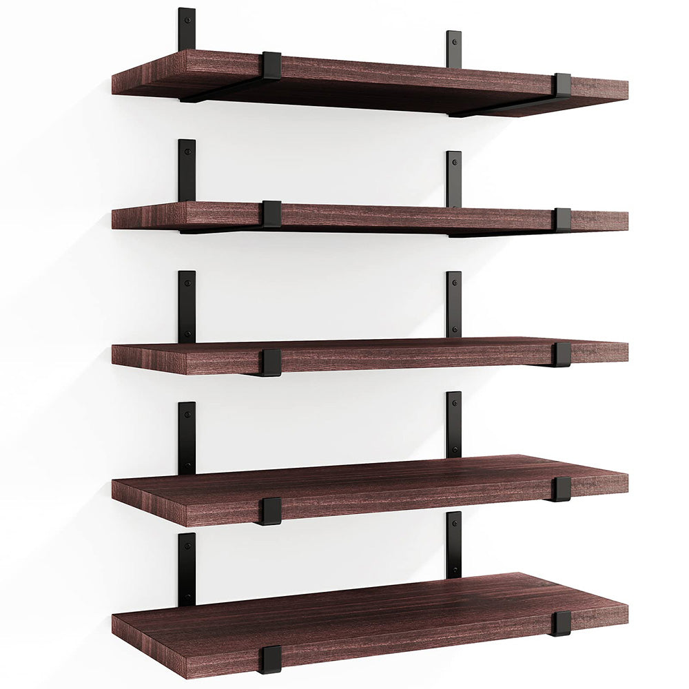 SUPERLELE Floating Shelves Set of 5, Width 4.7 Inches, Rustic Wood Wall Storage Shelves
