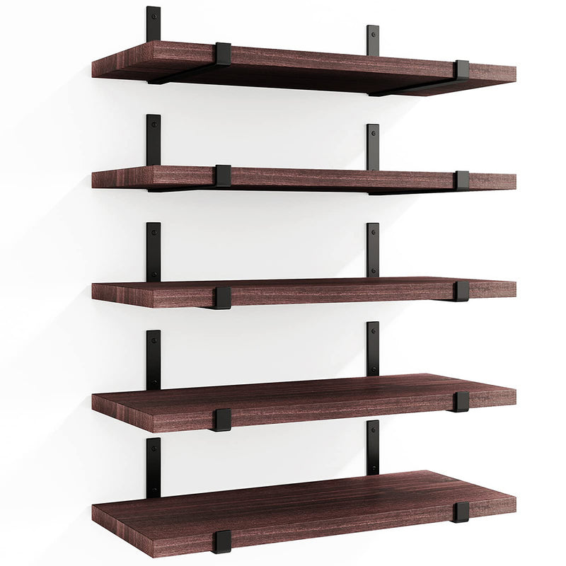SUPERLELE Floating Shelves Set of 5, Width 4.7 Inches, Rustic Wood Wall Storage Shelves