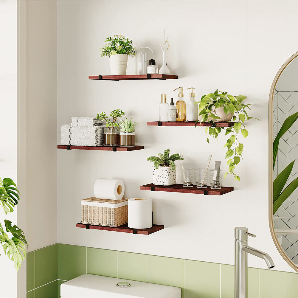 SUPERLELE Floating Shelves Set of 5, Width 4.7 Inches, Rustic Wood Wall Storage Shelves