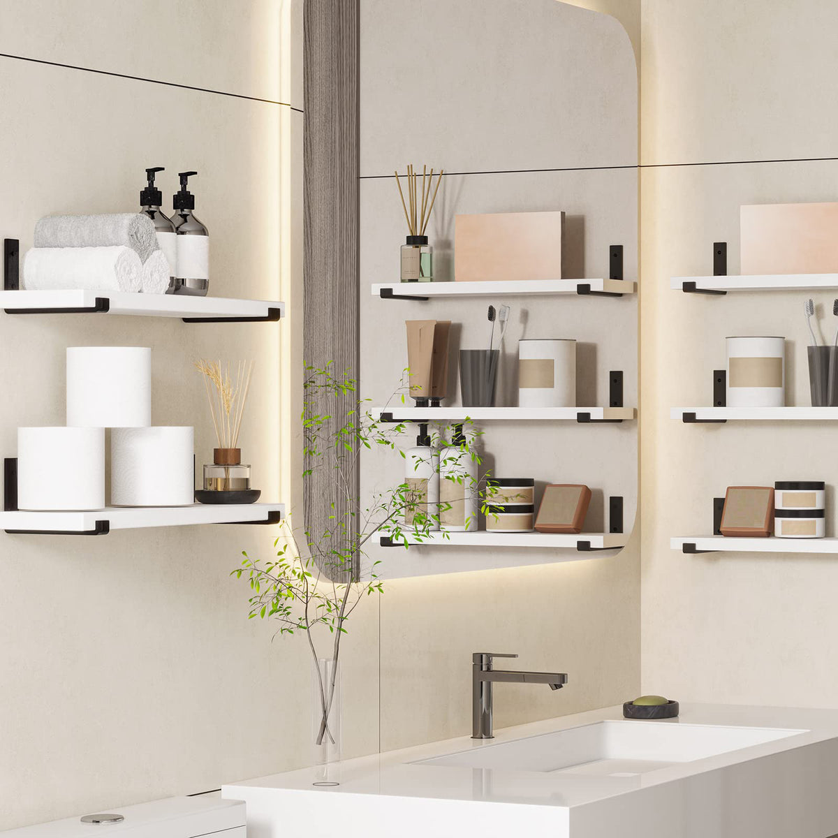 SUPERLELE Floating Shelves Set of 5, Width 4.7 Inches, Rustic Wood Wall Storage Shelves