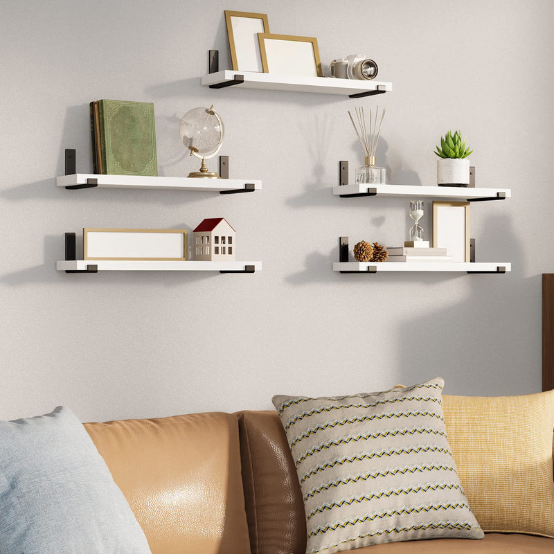SUPERLELE Floating Shelves Set of 5, Width 4.7 Inches, Rustic Wood Wall Storage Shelves