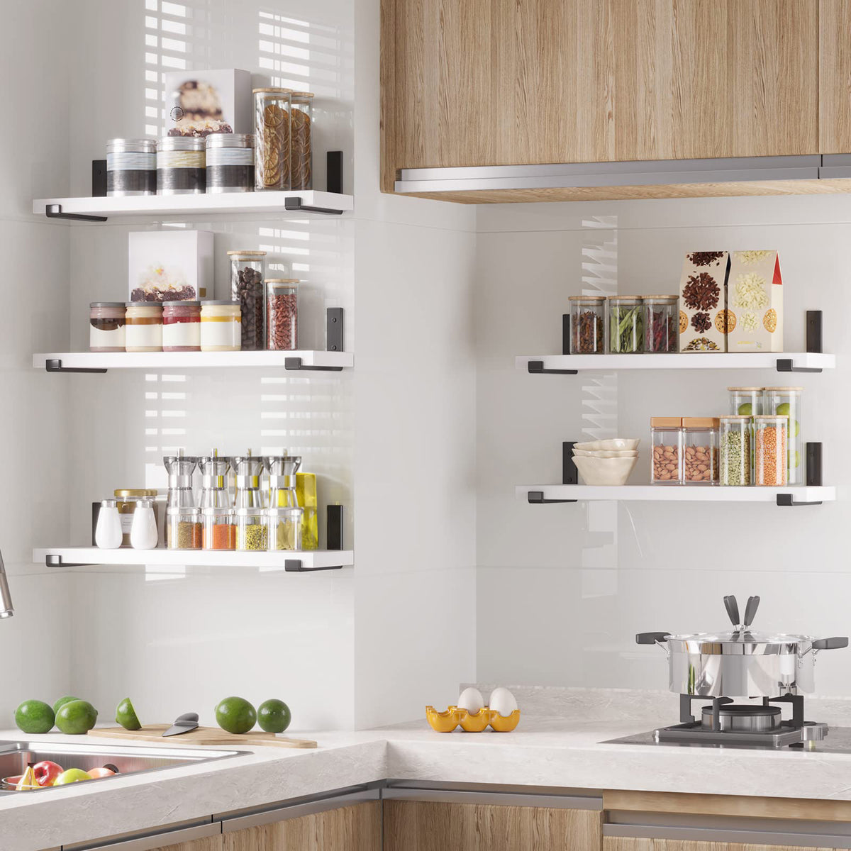 SUPERLELE Floating Shelves Set of 5, Width 4.7 Inches, Rustic Wood Wall Storage Shelves