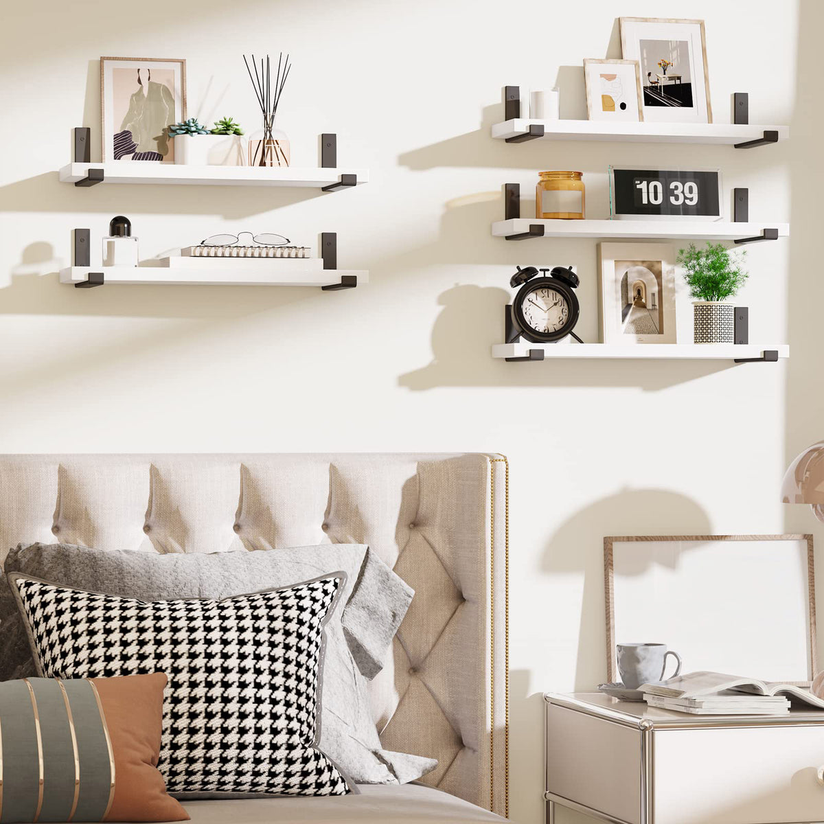 SUPERLELE Floating Shelves Set of 5, Width 4.7 Inches, Rustic Wood Wall Storage Shelves