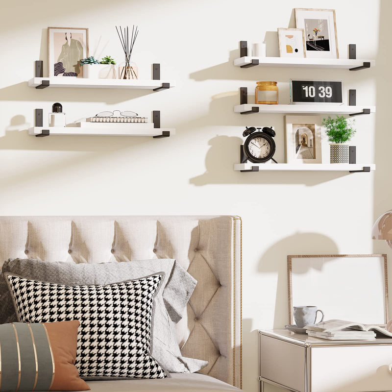 SUPERLELE Floating Shelves Set of 5, Width 4.7 Inches, Rustic Wood Wall Storage Shelves