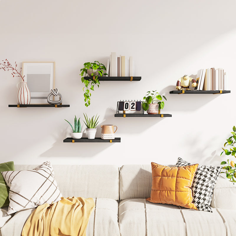 SUPERLELE Floating Shelves Set of 5, Width 4.7 Inches, Rustic Wood Wall Storage Shelves