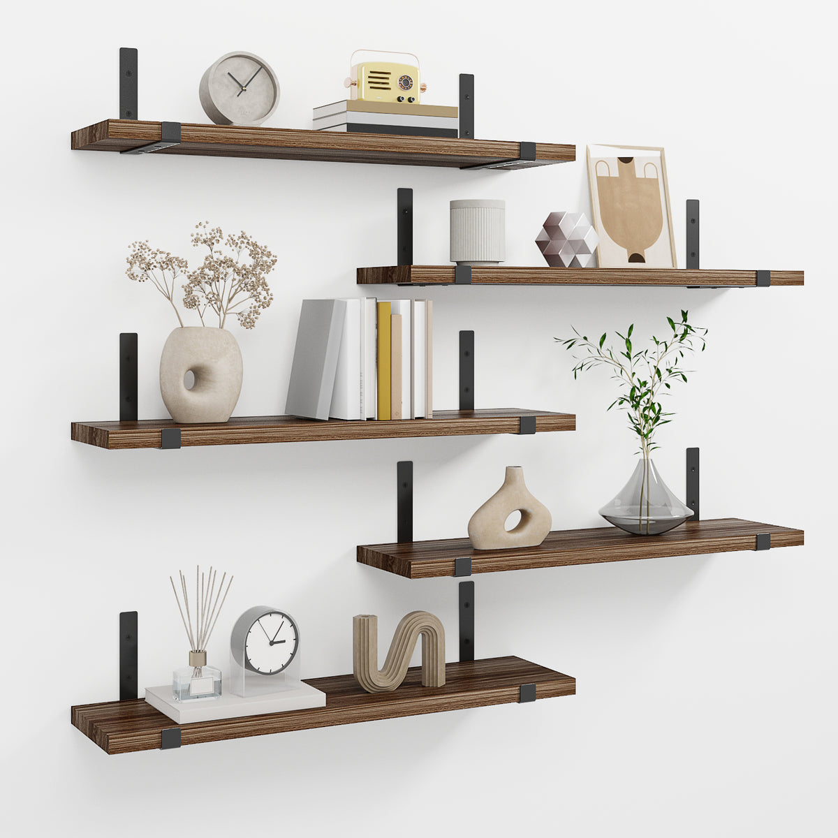 SUPERLELE Floating Shelves Set of 5, Width 4.7 Inches, Rustic Wood Wall Storage Shelves