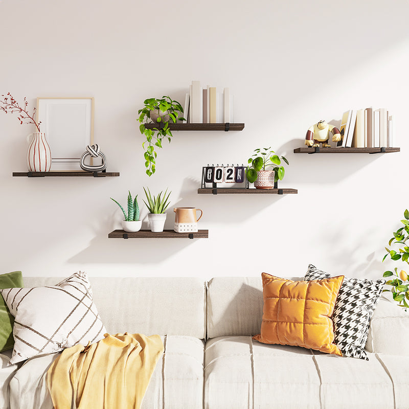 SUPERLELE Floating Shelves Set of 5, Width 4.7 Inches, Rustic Wood Wall Storage Shelves