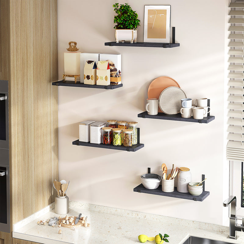 SUPERLELE Floating Shelves Set of 5, Width 4.7 Inches, Rustic Wood Wall Storage Shelves