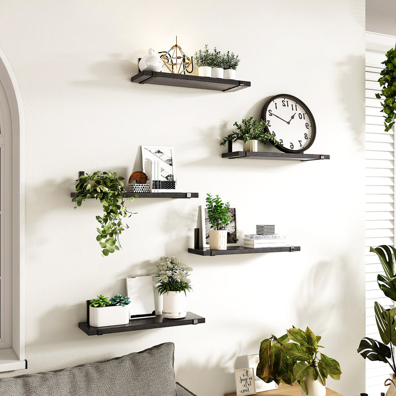 SUPERLELE Floating Shelves Set of 5, Width 4.7 Inches, Rustic Wood Wall Storage Shelves