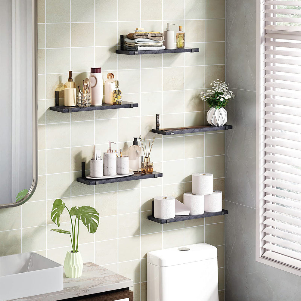 SUPERLELE Floating Shelves Set of 5, Width 4.7 Inches, Rustic Wood Wall Storage Shelves