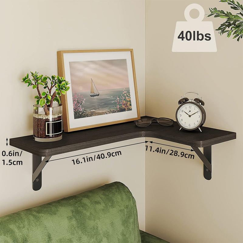 SUPERLELE 5-Pieces Floating Shelves for Wall, Rustic Wood Wall Mounted Corner Shelf Black