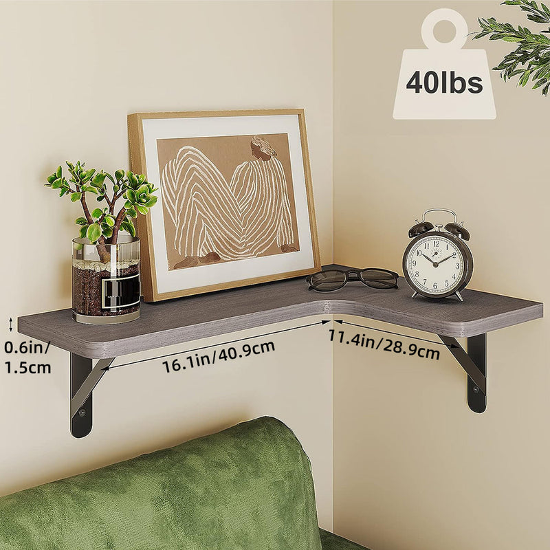 SUPERLELE 5-Pieces Floating Shelves for Wall, Rustic Wood Wall Mounted Corner Shelf Gray