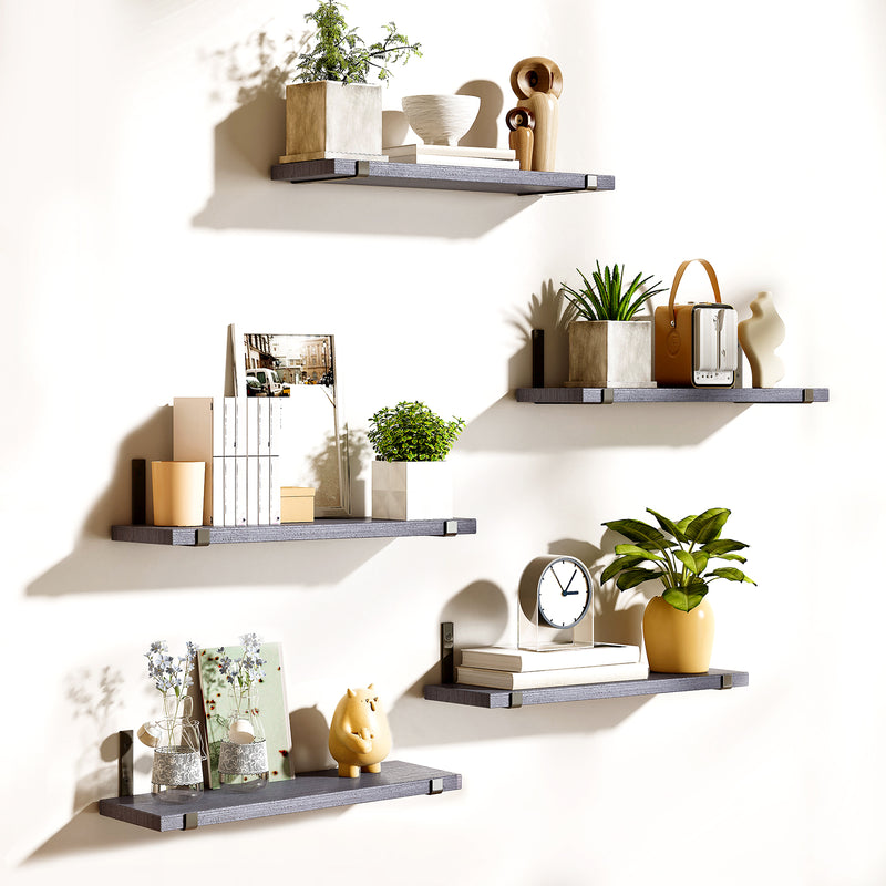 SUPERLELE Floating Shelves Set of 5, Width 4.7 Inches, Rustic Wood Wall Storage Shelves