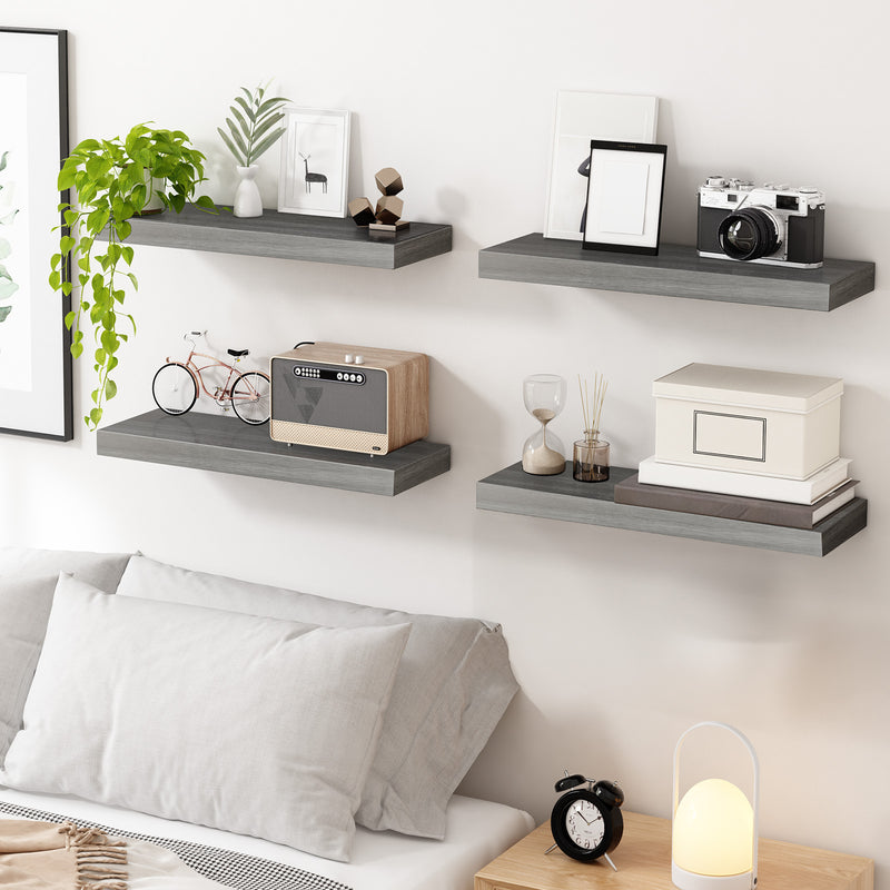 SUPERLELE 4-Pieces Floating Shelves for Wall, Wall Mounted Rustic Wood Shelves Grey