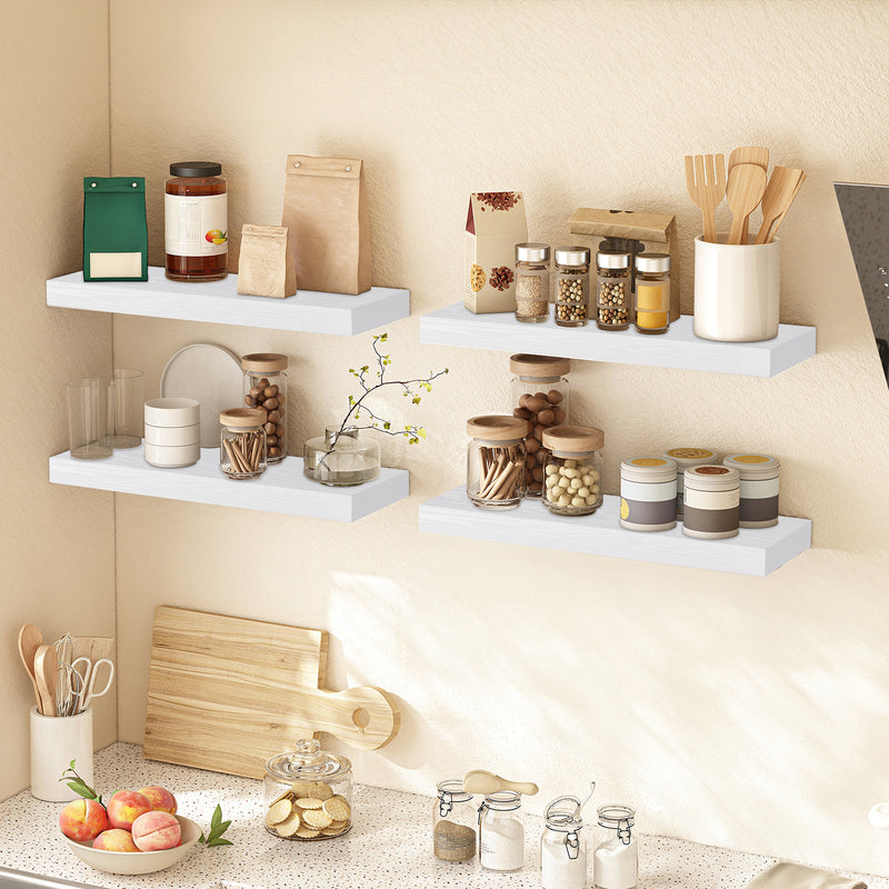 SUPERLELE 4-Pieces Floating Shelves for Wall, Wall Mounted Rustic Wood Shelves White