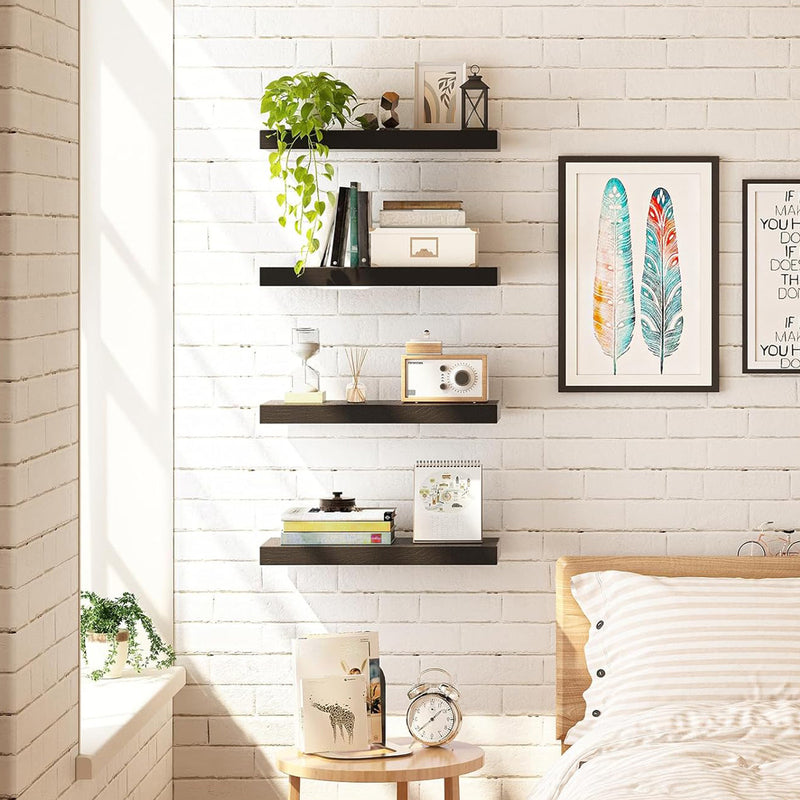 SUPERLELE 4-Pieces Floating Shelves for Wall, Wall Mounted Rustic Wood Shelves Black
