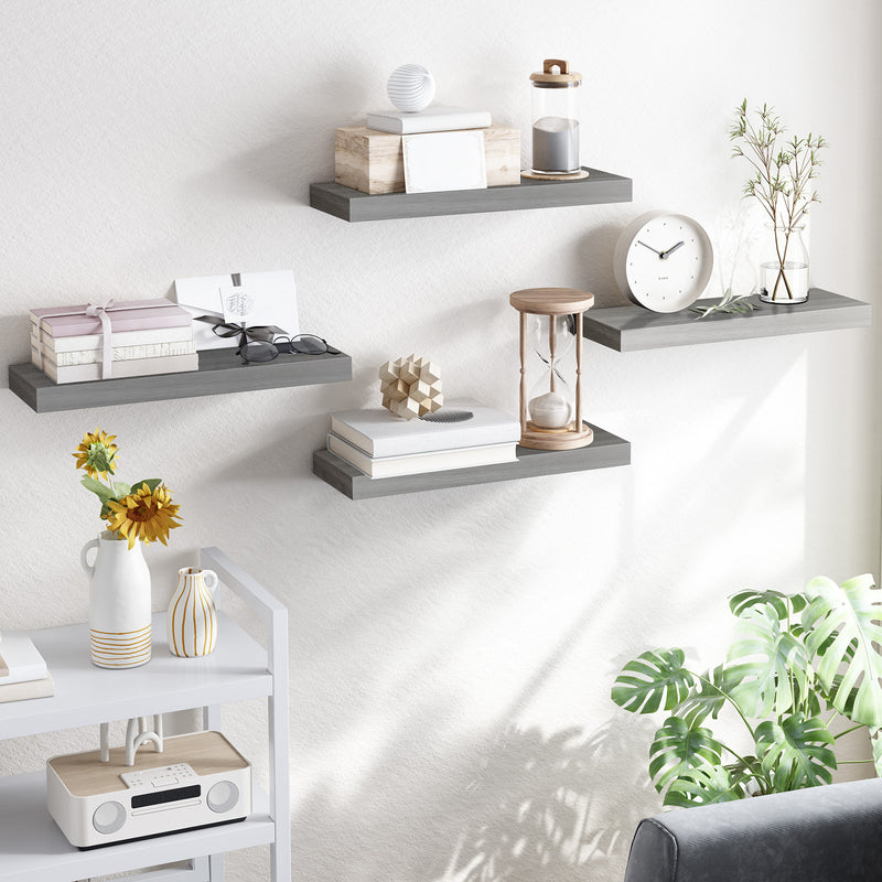 SUPERLELE 4-Pieces Floating Shelves for Wall, Wall Mounted Rustic Wood Shelves Grey