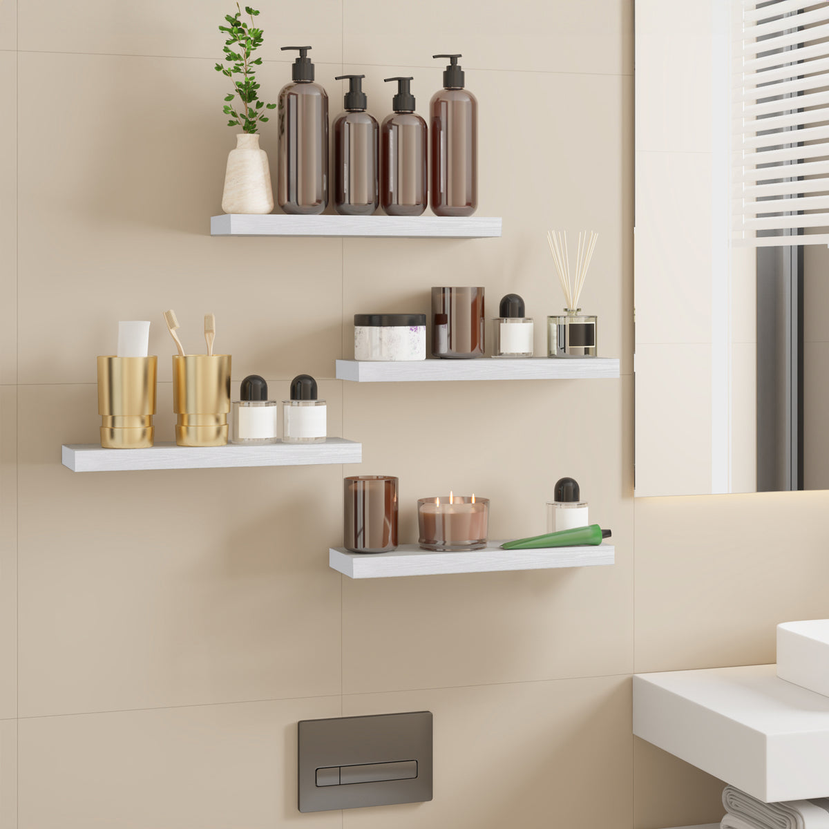 SUPERLELE 4-Pieces Floating Shelves for Wall, Wall Mounted Rustic Wood Shelves White