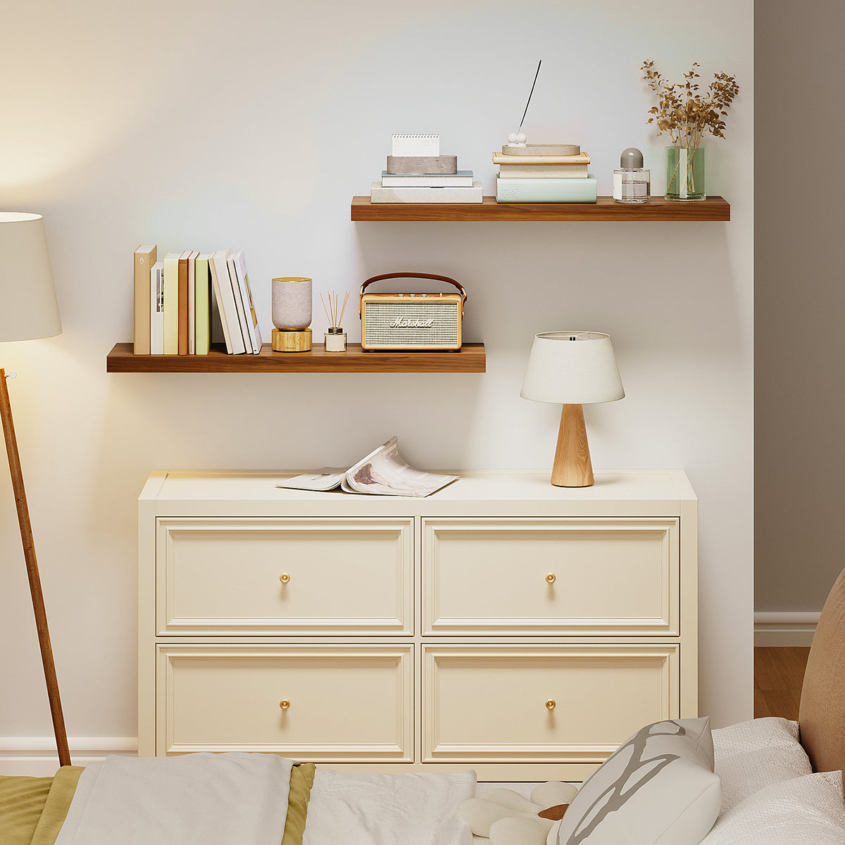 SUPERLELE 2 Pcs 22.5 inch Rustic Wood Wall Mounted Shelves Walnut