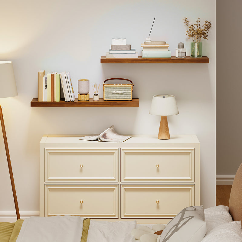 SUPERLELE 2 Pcs 22.5 inch Rustic Wood Wall Mounted Shelves Walnut